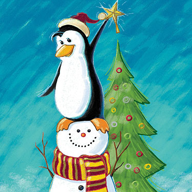 Penguin and Snowman Teamwork.